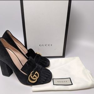Gucci Black Suede GG Marmont Heels